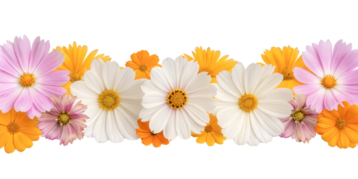 Cosmos and Calendula Flower Border, Loose and Colorful Blooms, Cut Out