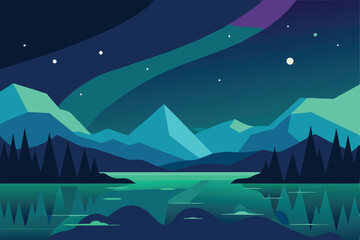 Fototapeta premium night landscape with mountains and lake