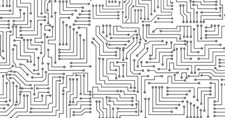 Circuit board texture background, seamless pattern. Circuit board technology electronics wallpaper repeat design. 