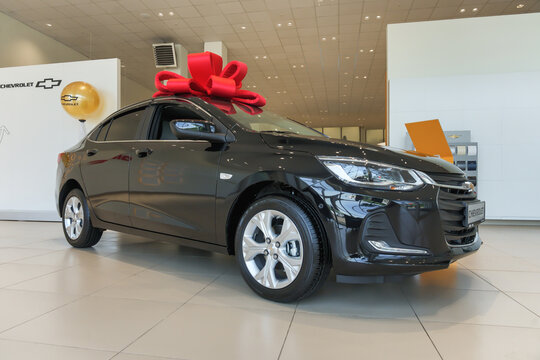 Almaty, Kazakhstan - June 11, 2025: Black Chevrolet Onix in the showroom