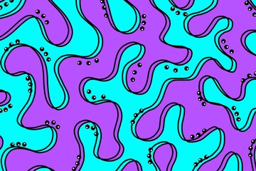 Waves, swirl, twirl, dot, curve texture, in trendy style. Blue and purple abstract Background. Hand-drawn design for wallpaper, print, banner, card, textile, decor, etc.