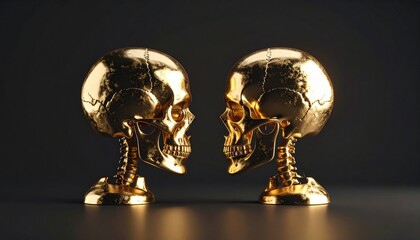 Two skulls  look at each other black background