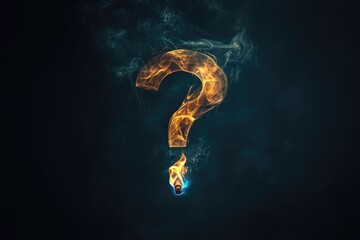 Fiery question mark against smoke