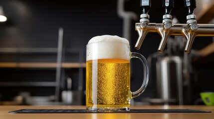 Refreshing Beer Being Poured into Tap in a Lively Bar Setting Enjoying