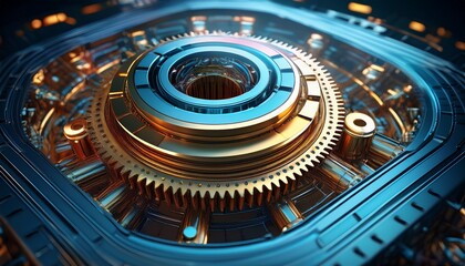 Obraz premium technical simulation 3d rendering of a mechanical component showcasing intricate gears and details highlighting engineering design and innovation