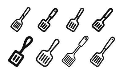Spatula Kitchen Utensil Outline Icons Set. and outline vector illustration