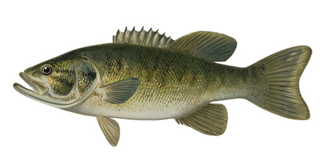 Sea Bass Illustration. Small-Mouthed Black Bass ( Micropterus Dolomieu). 