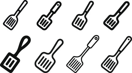 Spatula Kitchen Utensil Outline Icons Set. and outline vector illustration