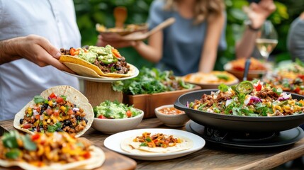 Delicious Taco Feast with Vibrant Ingredients Served at a Festive Table