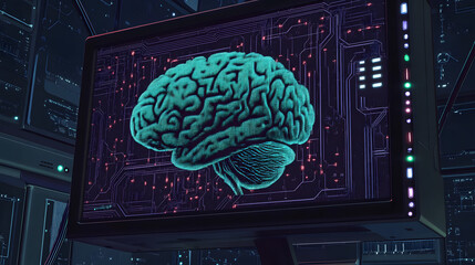 Digital Brain on Circuit Board Display