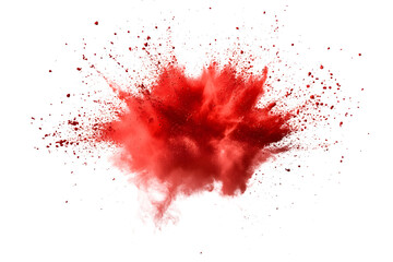 Red color powder explosion isolated on white or transparent background
