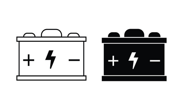 Battery vector icon. Car battery icon in flat design. Vector car Battery, power supply sign. Chargeable battery vector icon. 12 volt battery icon.