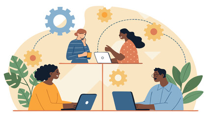 Bright Palette Vector Design of Flexible Work Team Dynamics  