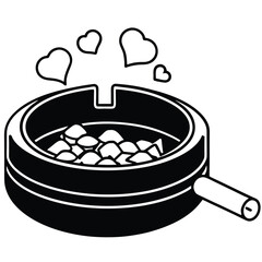 minimalistic black silhouette line-art illustration of an ashtray filled with several cigarette butts