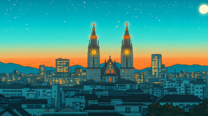 Obraz premium Votive Church Dominating Vienna Skyline during Sunset