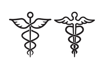 Caduceus Medical Doctor Symbol Snake Silhouette Vector logo Icon Design