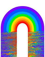 Rainbow, wave, abstract, liquid, paint, ocean. Rainbow and ocean. Design for print, decor, wallpaper, cover, etc.