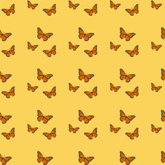 Seamless pattern with butterflies on yellow background vector illustration. Cute summer print.