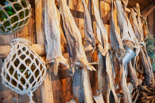 Norwegian dried cod, also known as "t&oslash;rrfisk" or "skrei", is a traditional, high-quality product, famous for its firm texture and intense flavor.