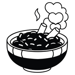 minimalistic black silhouette line-art illustration of an ashtray filled with several cigarette butts