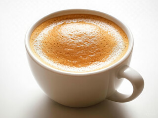 Obraz premium Foamy Latte Art in White Mug, Close-up Coffee Beverage