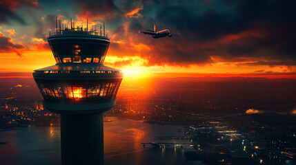 Sustainable aviation advancements biofuels as energy alternatives at a modern airport sunset