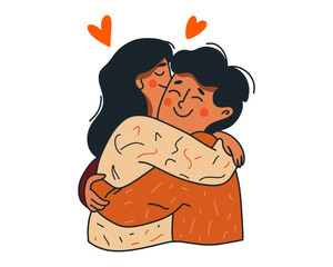 Boy and girl hugging. Couple Hugging with Hearts for a Loving and Romantic Theme Illustration. Vector illustration