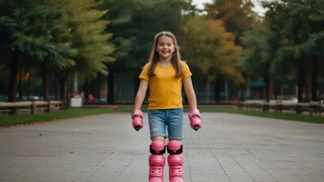 Girl in park wearing protective gear