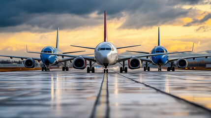 Sustainable aviation exploring biofuels as energy alternatives at an airport runway during sunset
