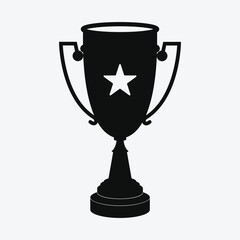 Black trophy cup icon isolated with a star on a white background, trophy icon, winner cup, victory cup icon, Reward symbol sign for web and mobile. Trophy cup symbol icon, 