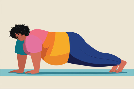 A cartoon illustration of a woman doing push ups for fitness