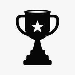 trophy icon, black trophy cup icon, winner cup, football cup with star, vector isolated.