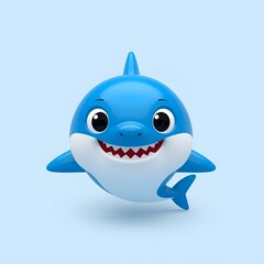 Friendly 3D Blue Shark Icon with Smile on Transparent Background for Business and Technology
