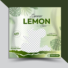 Summer Refreshing And Special Lemon Juice Social Media Post Template And Instagram Banner Ads Promotion Poster Design with mockup .Square poster or a Banner Design Easy to Use for Company.