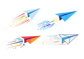 Flying paper plane illustration with motion lines and sparkle trail, symbolizing creative momentum and vision