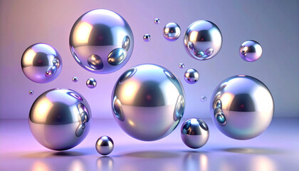 Abstract fluid metallic forms with high-gloss finishes, suspended in atmospheric space, bathed in smooth light and soft gradient hues-generative AI