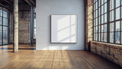 Obraz premium Empty loft space with large blank canvas