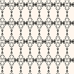 Simple minimalist geometric seamless pattern. Abstract monochrome minimal background with small floral shapes. Subtle repeat design for decor, print.