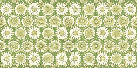 Floral pattern featuring white daisies on a soft green background.
