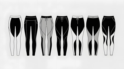 Athletic Leggings Design Sketches - Various Styles for Sports and Fitness Apparel