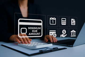 Minimum Due Amount, UI explains the minimum payment on credit card bills to avoid penalty, showing...