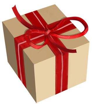 Illustration cadeau de no&euml;l dor&eacute; avec ruban rouge , font transparent dessin fait main png