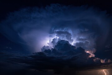 Night Sky Dramatic Lightning Storm Cloudscape Dark Blue Purple