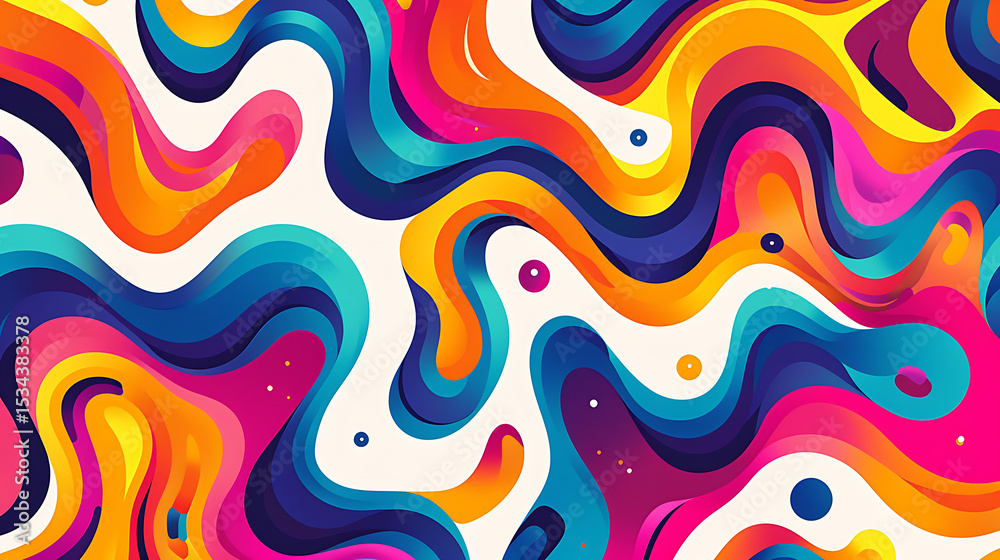Leinwandbilder A vibrant abstract background featuring colorful, fluid waves and curves in a retro psychedelic style, creating a dynamic and eyecatching design with smooth gradients