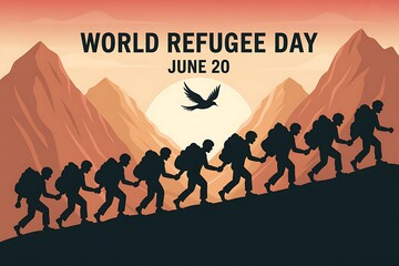 Fototapeta premium World refugee day june 20 silhouette illustration