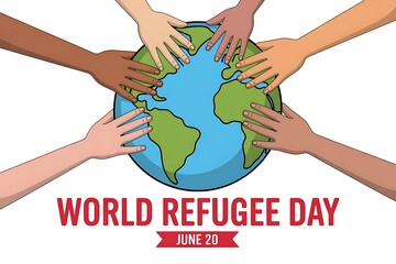 World refugee day diverse hands protecting earth