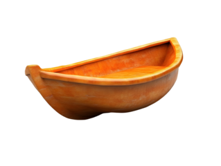 Artistic rendering of a small wooden boat against a stark black background