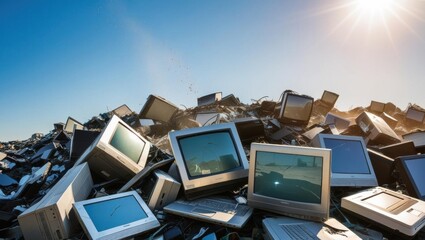 Landfill with broken electronics under the sun.