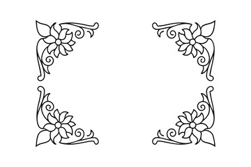 Elegant floral corner designs in outlined black and white decorative elements