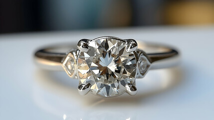 Exquisite diamond ring sparkles with brilliance. White gold band, side accents, creating a dazzling display of light